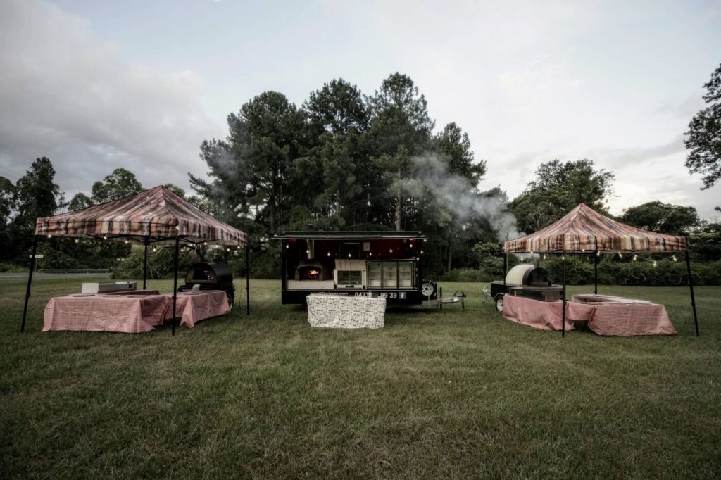 A view of our mobile catering setup. We've kept out catering options flexible and have several different food truck options with different sizes to suit parties, wedding and events of all sizes.