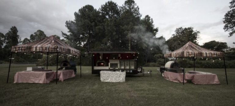 Wood fired pizza catering setup at outdoor event in Brisbane.